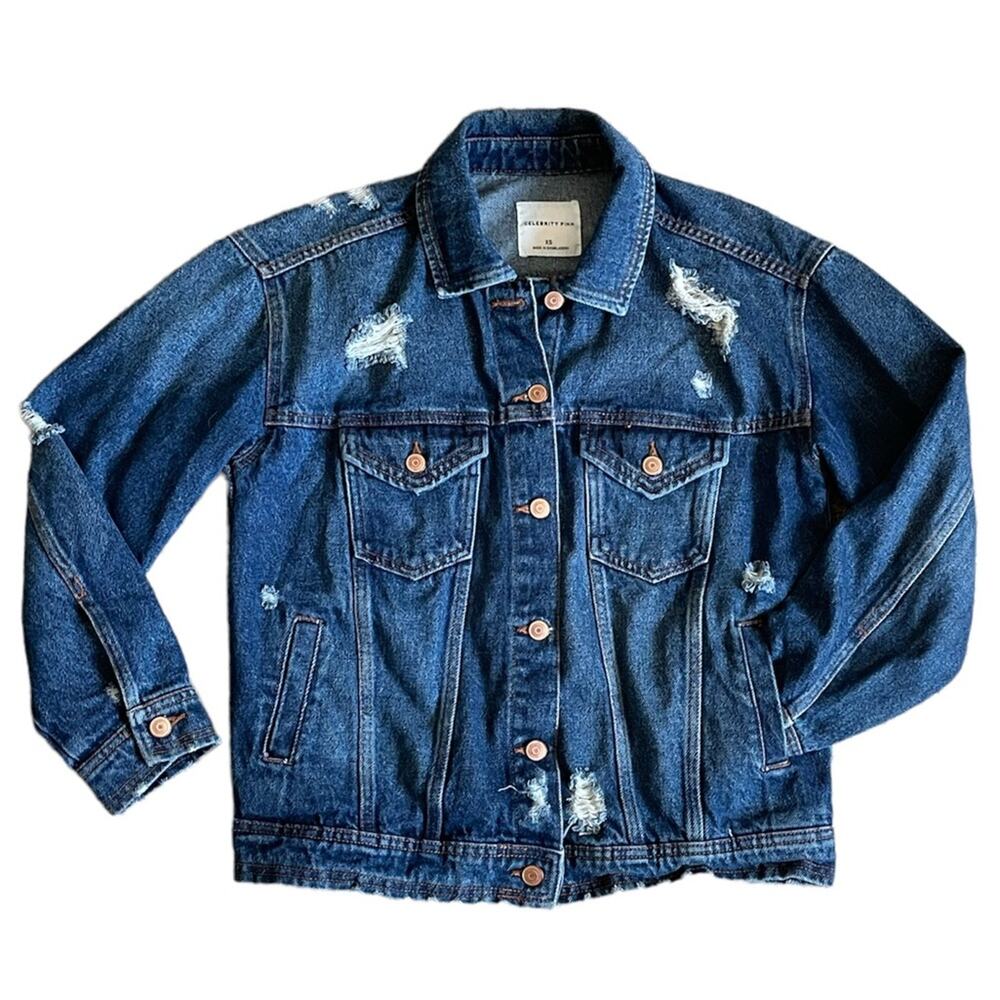 Celebrity Pink Distressed Boyfriend Jean Jacket Size XS Oversized